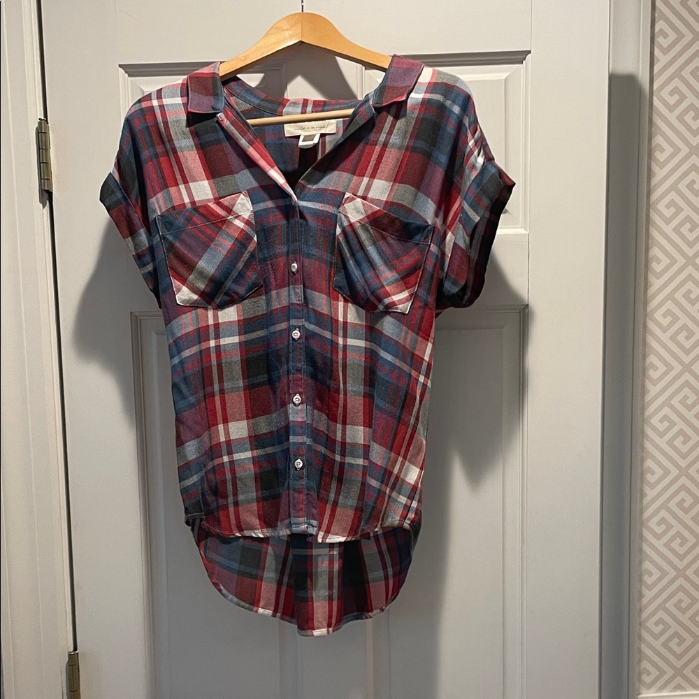 Cloth & Stone Red and Blue Plaid Blouse